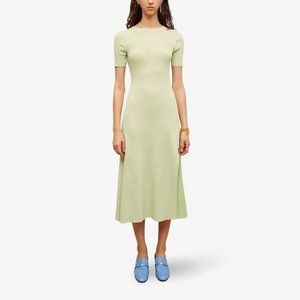 NWT Maje Ribbed Scoop‎ Back Lace Up Mint Green Midi Dress, Size 36 (S)